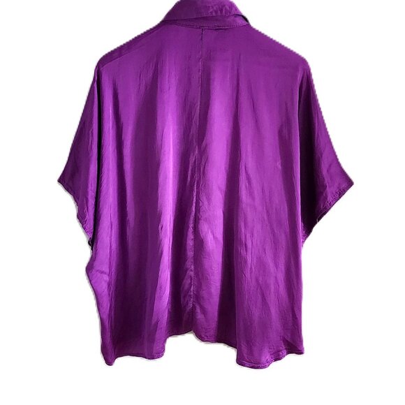 Vintage oversized short sleeve purple silk blend blouse - Picture 2 of 12